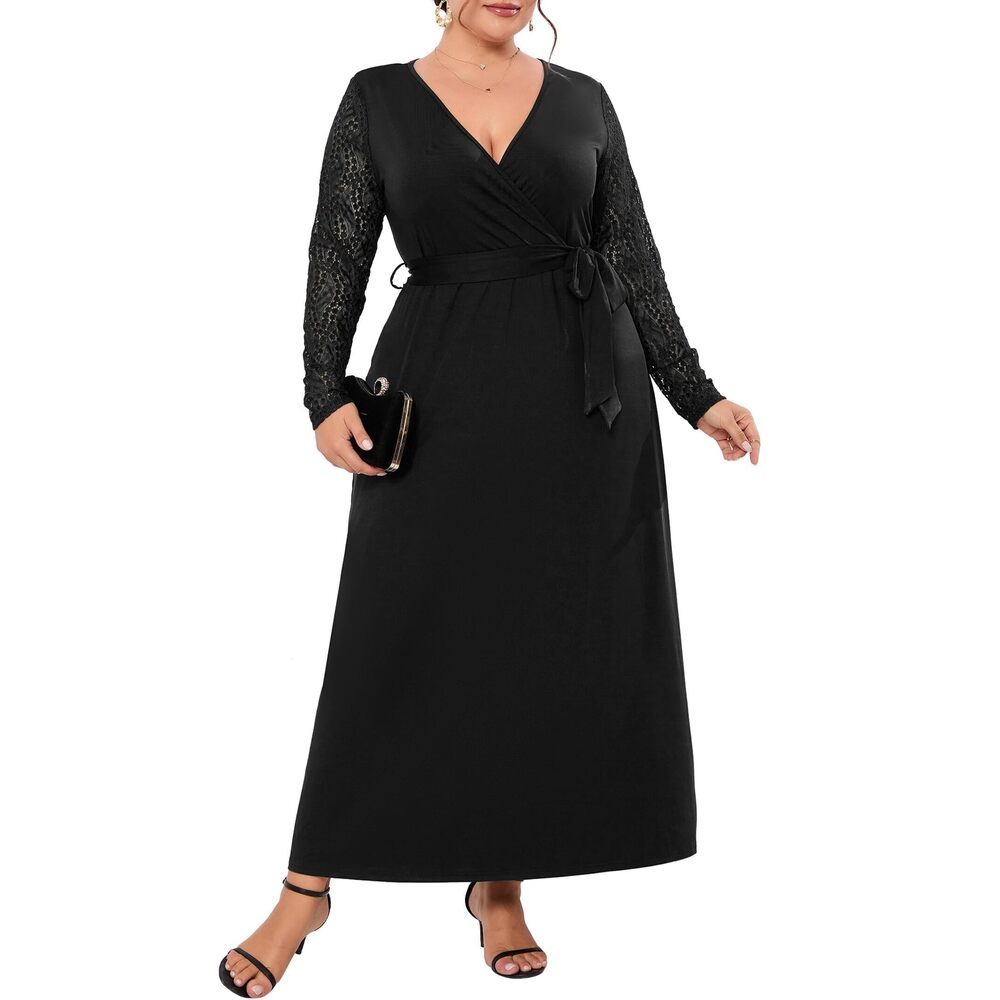 1954 Plus Size Formal Maxi Dress for Curvy Wrap V Neck Dress Wedding Guest